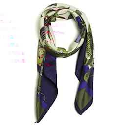 Hermès-Hermès 1991 Square Scarf 90 Silk Flying Navy Ecru Silk Scarf Hermes-Navy blue