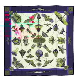 Hermès-Hermès 1991 Square Scarf 90 Silk Flying Navy Ecru Silk Scarf Hermes-Navy blue
