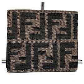 Fendi-Fendi Bi-fold Wallet in Brown Canvas and Leather-Brown