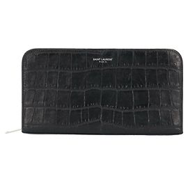 Carteira longa de couro preto Yves Saint Laurent Preto
