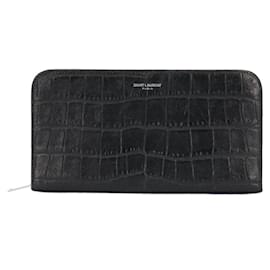 Yves Saint Laurent-Yves Saint Laurent Black Leather Long Wallet-Black