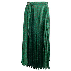 Sacai Brown / Green Floral Printed Pleated Wrap Midi Skirt Green