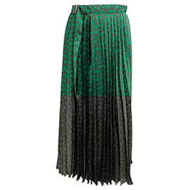 Sacai-Sacai Brown / Green Floral Printed Pleated Wrap Midi Skirt-Green