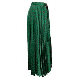 Sacai-Sacai Brown / Green Floral Printed Pleated Wrap Midi Skirt-Green