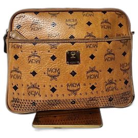MCM Visetos Studded Pouch Cognac Brown