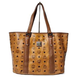 MCM Visetos Shopper Tote Cognac Marron