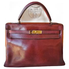 Hermès-Hermès Kelly 32 Vintage Handbag 1965 Red / Brown authentic-Dark brown