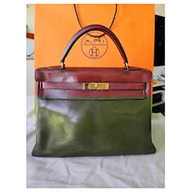 Hermès-Hermès Kelly 32 Vintage Handbag 1965 Red / Brown authentic-Dark brown