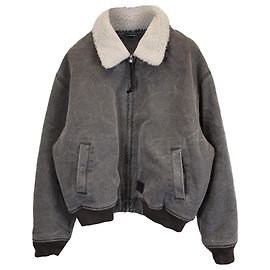 Acne Studios Acid-Washed Fleece-Lined Zipped Bomber Jacket in Grey Cotton Denim Grey