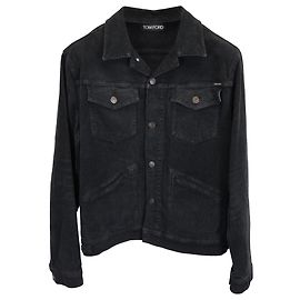 Tom Ford Four Pockets Buttoned Trucker Jacket in Black Corduroy Black