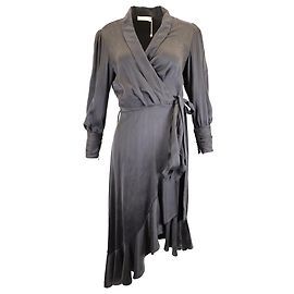 Zimmermann Midi asymmetrisches Wickelkleid aus schwarzer Seide Schwarz