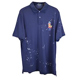 Ralph Lauren-Polo Ralph Lauren Pony Paint Splatter Polo Shirt in Navy Blue Cotton-Other