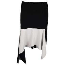 Marques Almeida Midi Asymmetrical Raw Edge Two-Toned Skirt in Black and White Wool Black