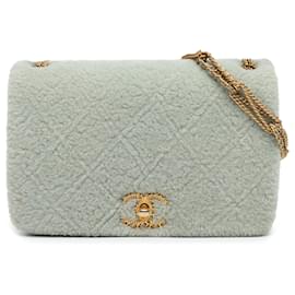 Chanel-Chanel Gray Quilted Shearling Chain Flap-Brown,Grey