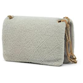 Chanel-Chanel Gray Quilted Shearling Chain Flap-Brown,Grey