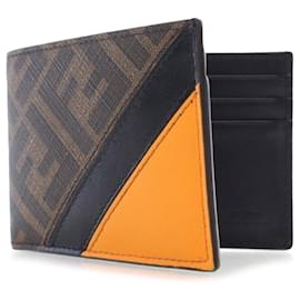 Fendi-Fendi Brown Diagonal Bifold Wallet-Brown,Orange