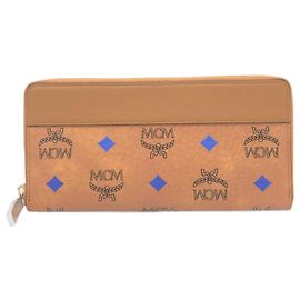 MCM Visetos Glam Long Bill Wallet Brown Blue Green