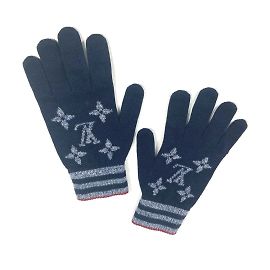 Louis Vuitton M76029 Gon Monogram Stripes Handschuhe Rot Marineblau