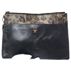 Pochette/Clutch in pelle MCM con borchie Nero/Beige Nero Beige