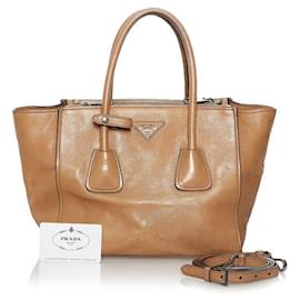 Prada-Calf Twin Pocket Tote-Brown