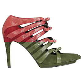 Balenciaga-Multistrap Suede and Leather Pumps-Red