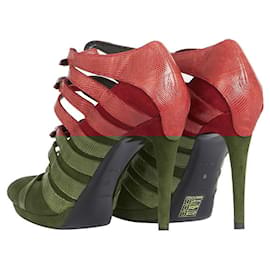 Balenciaga-Multistrap Suede and Leather Pumps-Red