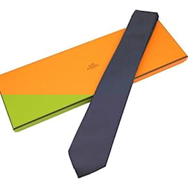 Hermès-Hermes Navy Silk Cravat-Navy blue