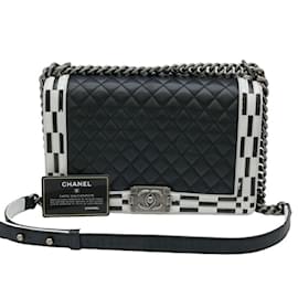 Chanel-Chanel Boy Chanel Chain Shoulder Bag-Black,White