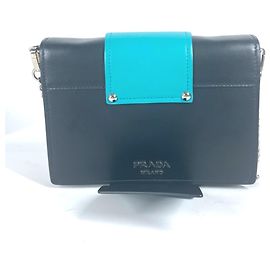 Bolsa de mão de couro Prada 1BD067 Preto Verde