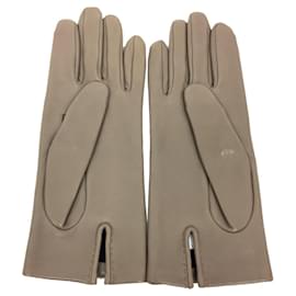 Hermès-Hermes Etoupe Gray Lambskin Short Gloves-Taupe