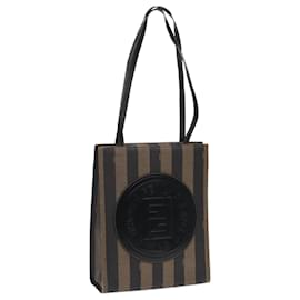 Fendi-FENDI Pecan Canvas Tote Bag Brown Black gold Auth ep5527-Brown,Black,Golden