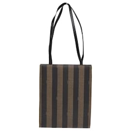 Fendi-FENDI Pecan Canvas Tote Bag Brown Black gold Auth ep5527-Brown,Black,Golden