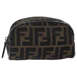 Fendi-FENDI Zucca Canvas Pouch Brown Black Silver Auth fm3759-Brown,Black,Silvery