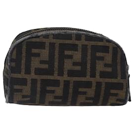 Fendi-FENDI Zucca Canvas Pouch Brown Black Silver Auth fm3759-Brown,Black,Silvery