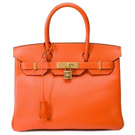 Hermès HERMES Birkin 30 Bag in Orange Leather - 102116 Orange