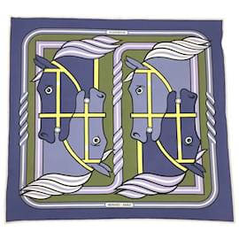 Hermès-Hermes Smooth Carré 90 Quadrige Horse Pattern Scarf-Purple,Khaki