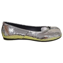 Maison Martin Margiela Bailarinas Tabi - Maison Margiela em couro prateado craquelado Prata