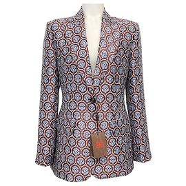 Etro Brown / Blue Abstract Floral Jacquard Blazer Brown