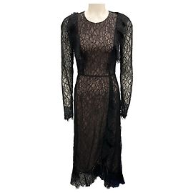 Vestido midi de renda preta com mangas longas Giambattista Valli Preto