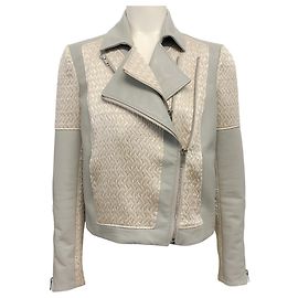 Helmut Lang Grey Mixed Leather Moto Jacket Grey