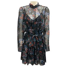 Veronica Beard Black Multi Bolade Printed Silk Georgette Dress Black