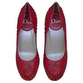 Dior Heels Red Orange Leather 37 FR Red Orange