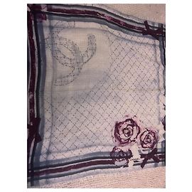 Chanel CC Printed Square Silk and Cashmere Scarf Pink Pink