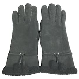 Hermès-Hermes Black Leather Warm Gloves-Black