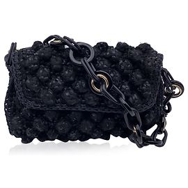 M Missoni Bolsa de ombro de crochê preto com bolinhas de lã Preto