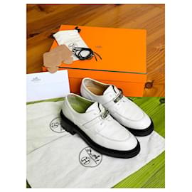 Hermès-Hermes First derby shoe loafers-White,Beige,Cream