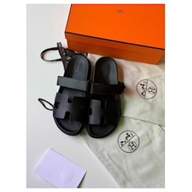 Hermès-Hermes Chypre Sandals-Black