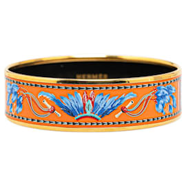 Hermès-Hermès Orange Wide Enamel Brazil Feather Bangle 62-Orange