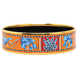 Hermès-Hermès Orange Wide Enamel Brazil Feather Bangle 62-Orange