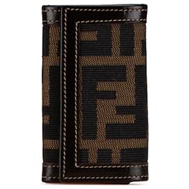 Fendi-Fendi Brown Zucca Canvas Key Holder-Brown